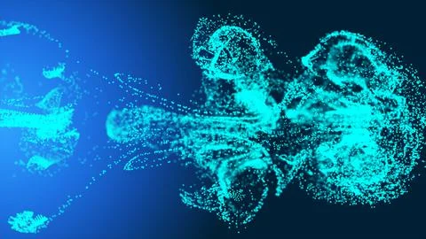 Light blue fluid particle dots are flowing in the animated video. Animation.. 스톡 일러스트