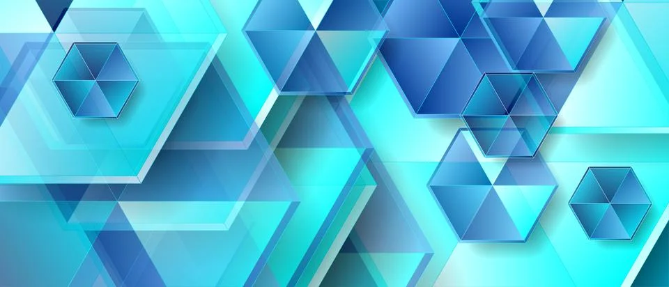 Light blue geometric tech background with glossy hexagons Stock Illustration