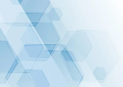 Light blue geometric tech background with glossy hexagons Stockillustratie