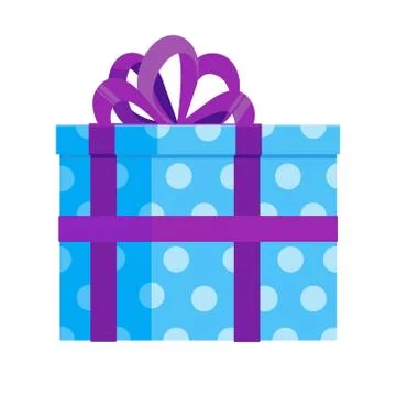 Light blue gift box with big ribbon and bow on it Stock Illustration
