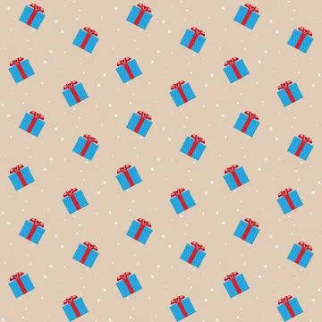 Light blue Gift boxes with golden red seamless pattern vector on light back.. Stock Illustration