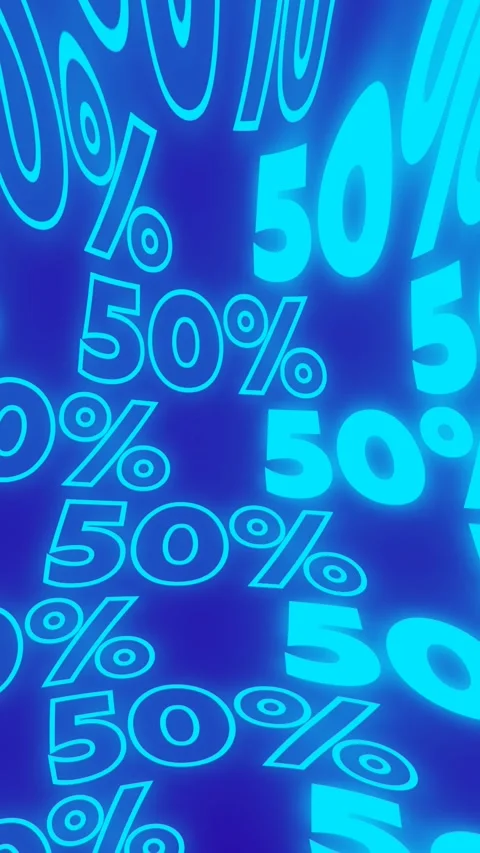 Light blue glow wavy text 50 % off. Vertical 4K video Stock Footage 289581863