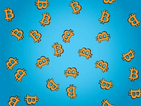 Light blue gradient background with orange bitcoin symbols flying around. Cry Stock Illustration