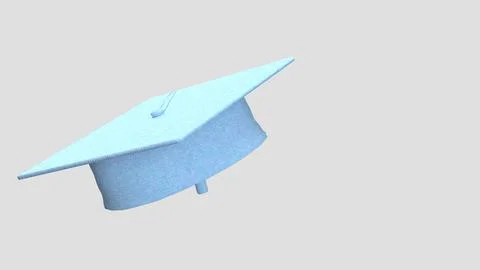 Light Blue Graduation Cap Isolated on Gray Background 3d render. Stock Illustration