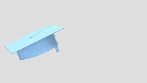 Light Blue Graduation Cap Isolated on Gray Background 3d render. 스톡 일러스트