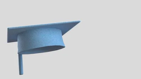 Light Blue Graduation Cap Isolated on Gray Background 3d render. Stock Illustration
