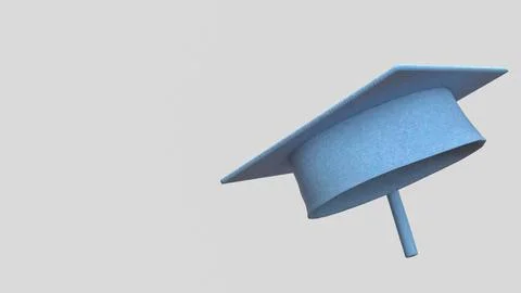 Light Blue Graduation Cap Isolated on Gray Background 3d render. 스톡 일러스트