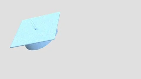 Light Blue Graduation Cap Isolated on Gray Background 3d render. Stock Illustration