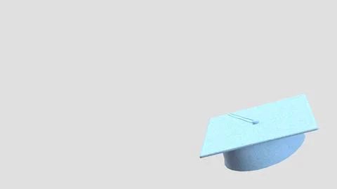 Light Blue Graduation Cap Isolated on Gray Background 3d render. 스톡 일러스트