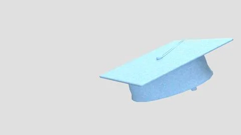 Light Blue Graduation Cap Isolated on Gray Background 3d render. 스톡 일러스트