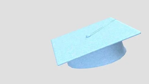 Light Blue Graduation Cap Isolated on Gray Background 3d render. Stock Illustration