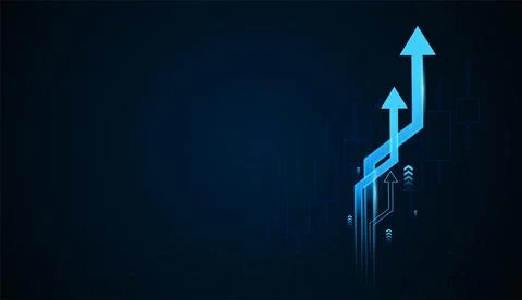 The Light blue graphics highlight increasing finance trends and growth and .. Stock Illustration