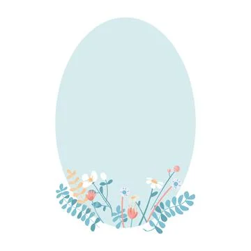 Light blue green egg shaped frame with flowers semi flat color vector object Ilustración de archivo