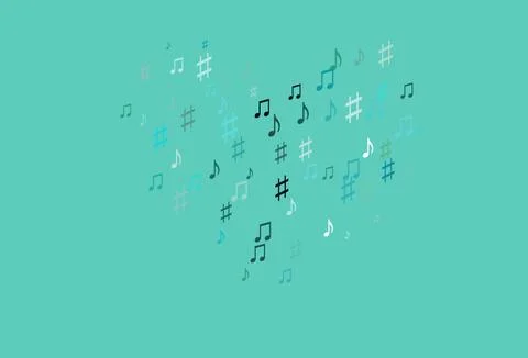 Light Blue, Green vector background with music symbols. Illustrazione stock
