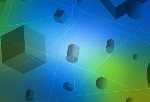 Light Blue, Green vector layout with 3D cubes, cylinders, spheres, rectangles イラスト素材