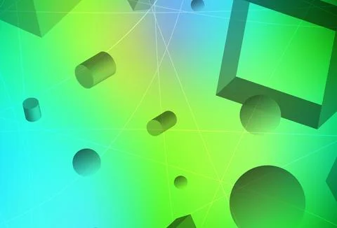 Light Blue, Green vector layout with 3D cubes, cylinders, spheres, rectangles イラスト素材