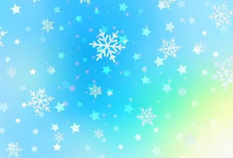 Light Blue, Green vector pattern with christmas snowflakes, stars. Stock Illustration