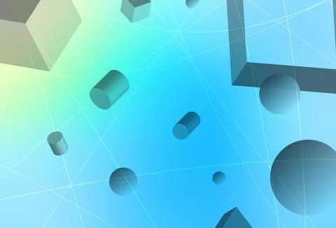 Light Blue, Green vector pattern with 3D cubes, cylinders, spheres, rectangle Stock Illustration