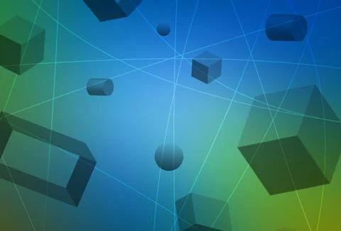 Light Blue, Green vector pattern with 3D cubes, cylinders, spheres, rectangle 스톡 일러스트