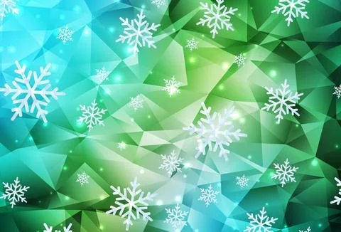 Light Blue, Green vector template with ice snowflakes, stars. Stock Illustration