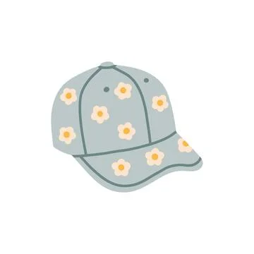 Light blue grey baseball cap with daisy flower pattern vector illustration Illustrazione stock