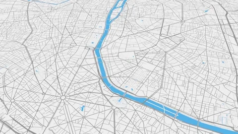 Light blue grey Paris map background loop. Spinning around France city air .. Stock Footage 242809018