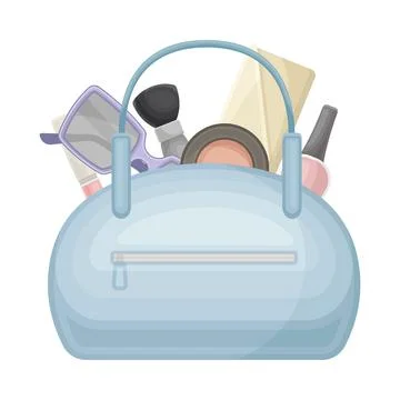 Light blue handbag full of typical woman things and accessories vector Stock Illustration
