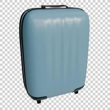 A light blue, hard-shell carry-on suitcase with a slightly rounded Photos