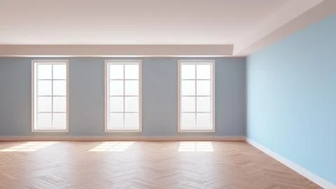Light Blue Interior with a White Ceiling and Cornice, Glossy Herringbone Parquet Stock Illustration