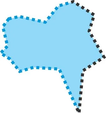 A light blue, irregularly shaped speech bubble vector with a dashed outline.. Illustration