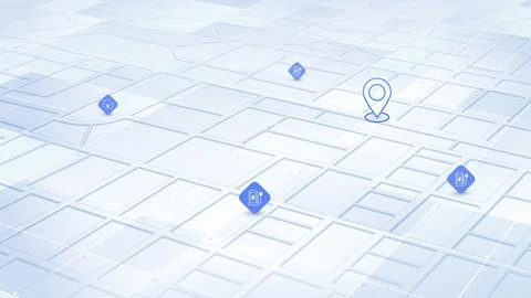 Light Blue Isometric City Grid Map with EV Charging Station Icons and Location Stock Illustration