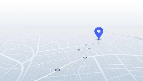 Light blue isometric city map with segmented path leading to large blue location Stock Illustration
