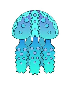 Light blue jellyfish with gradient - vector full color picture. Illustrazione stock