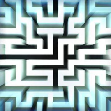 Light blue labyrinth wall structure in top blured view illustration Illustrazione stock