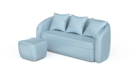 Light blue leather sofa with ottoman Stock Footage 339795799