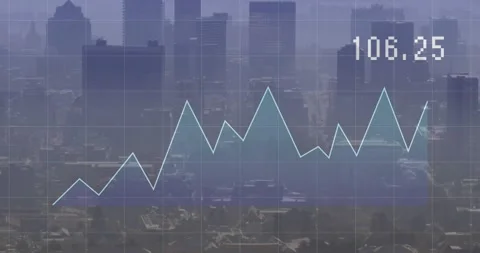Light-blue line chart drawing left-to-right after data update, readout changing Stock Footage 328246128