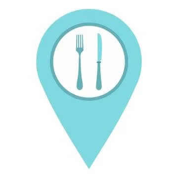 Light blue map pointer with restaurant sign icon イラスト素材