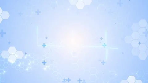Light blue medical technology background with hexagon patterns, plus icons, hear Stock Footage 340411702