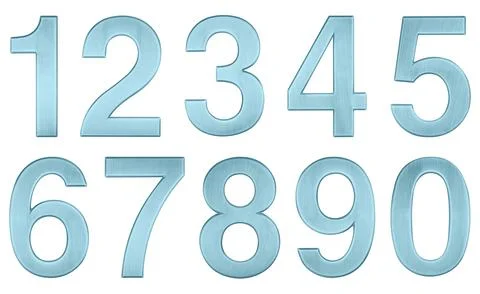 Light blue metallic numbers set 0 to 9 isolated on white background clip art Stock Illustration