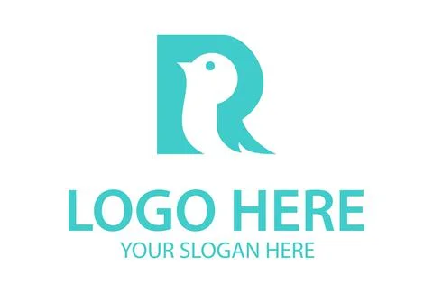 Light Blue Negative Space Bird Logo Design	 Stock Illustration