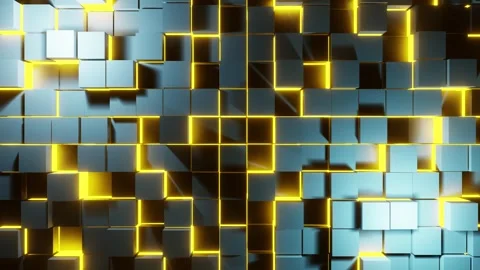 Light blue neon cubes yellow lights VJ loop background animation0001-0300 Stock Footage 329158349