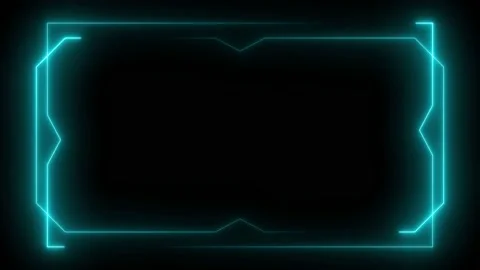 Light blue neon frame lighting on black background. 4K 60Fps Stock Footage 220045649