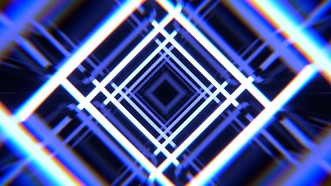 Light Blue Neon Pulse Square Tunnel Background VJ Loop l 4K Stock Footage 301885964