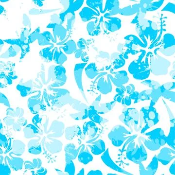 Light blue paint effect hibiscus seamless pattern Stock Illustration