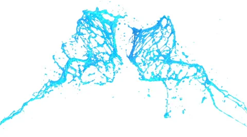 Light blue paint splashes collide in slow motion, alpha included (FULL HD) Video stock 36566369
