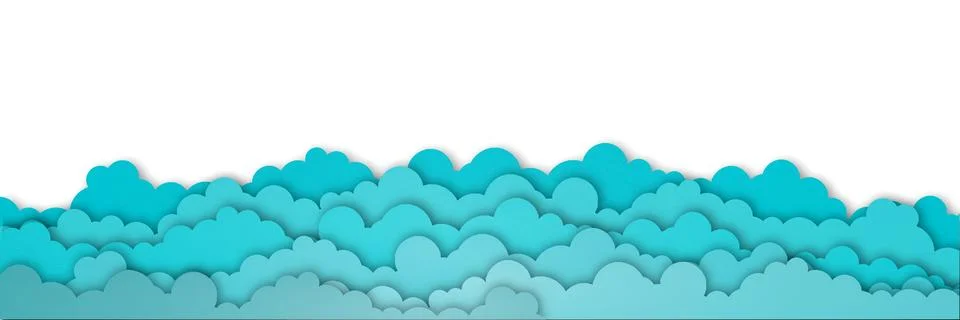 Light blue paper clouds isolated on white background. Stock Photos