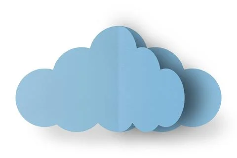 Light blue paper clouds isolated on white background. Foto stock