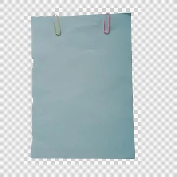 Light blue paper sheet with two colorful metal paper clips attached at the .. Фото