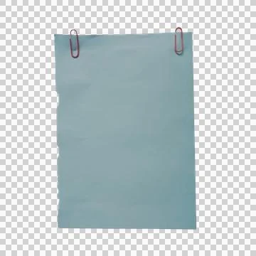 Light blue paper sheet with two red metal paper clips isolated on transpare.. Фото