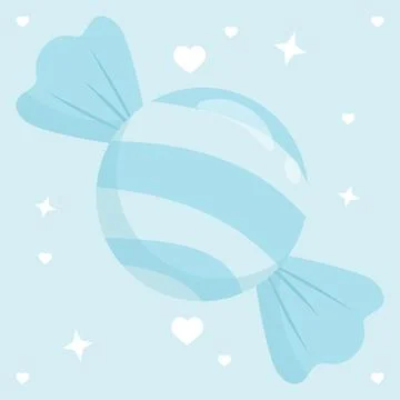 Light Blue Pastel Wrapped Candy with Hearts and Stars Sweet Background Vect.. 库存插图